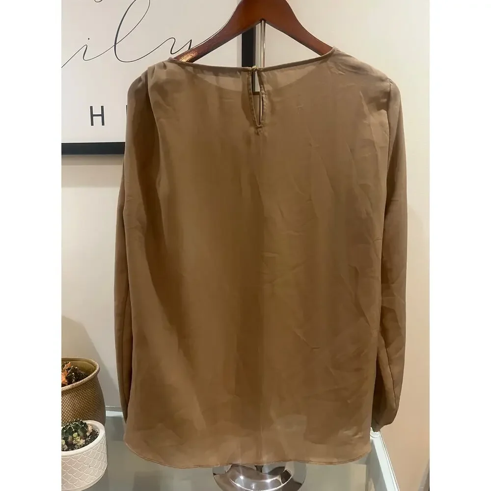 Sheer tan blouse with gold buttons and shoulder detail - Picture 4 of 9